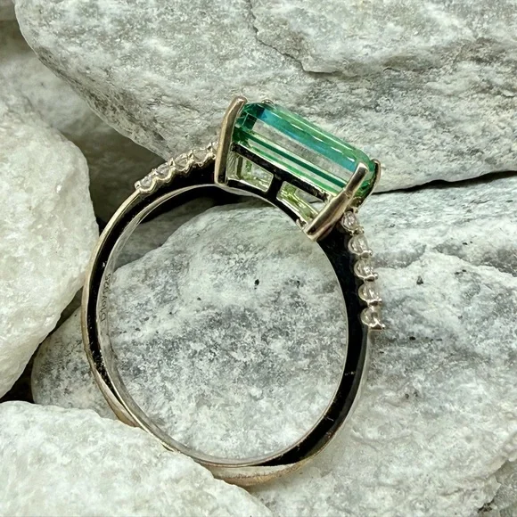 Peacock Quartz Emerald Cut Ring 1.4CTW Platinum Over 925 Sz 10 - Picture 6 of 17
